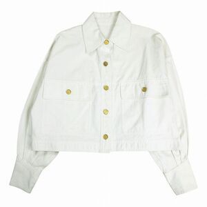 CHANEL Coin Button Gold Button Cropped Jacket Outer Short Length White Women's